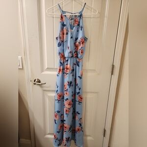 Everly Blue Floral Maxi Dress Small Sleeveless Tie Back Boho Spring Wedding Gues
